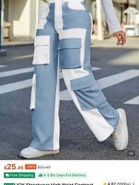Contrast Blue & White Straight Leg Cargo Pants